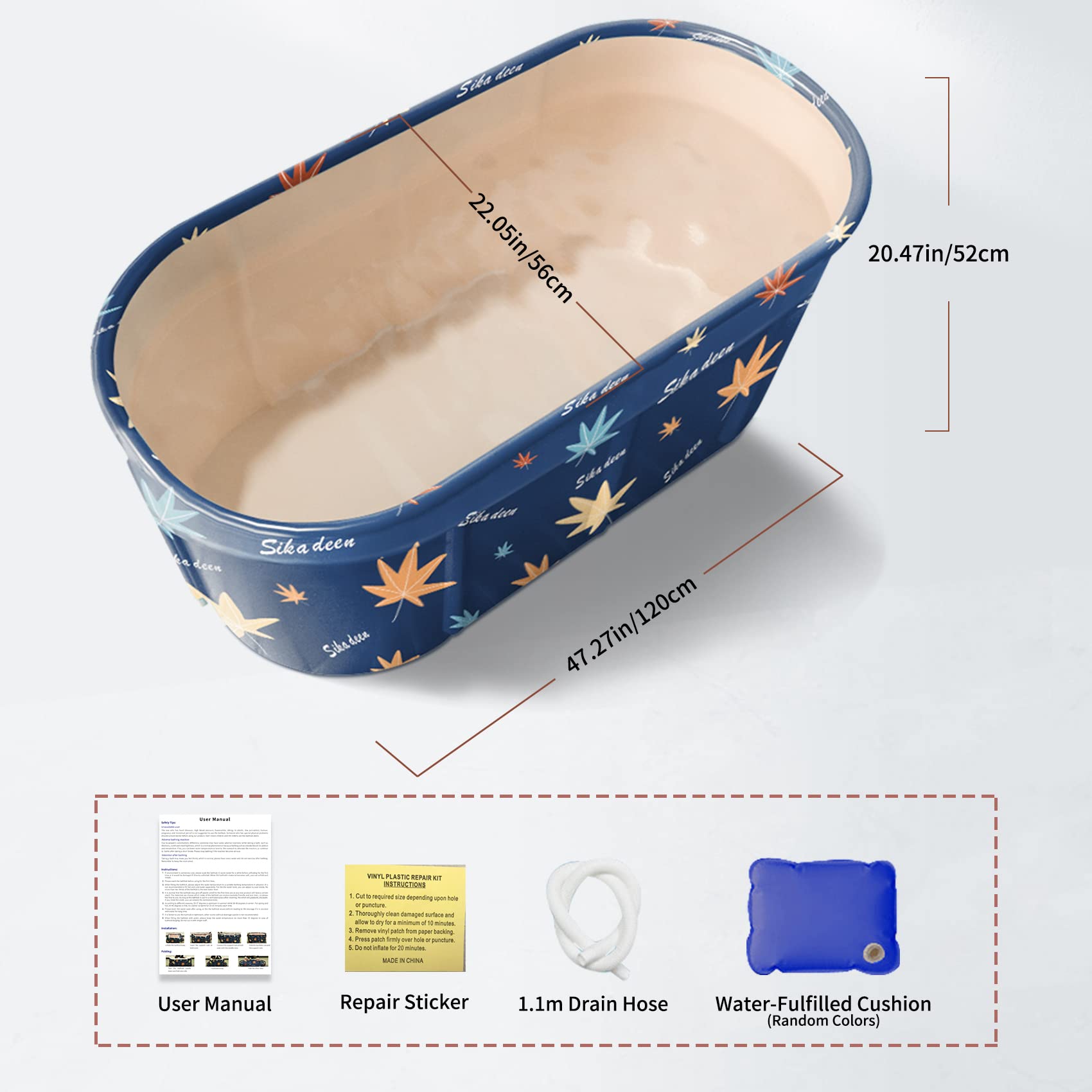 Portable Foldable Bathtub 47 Inch Freestanding Soaking Tub for Adults with Aluminum Alloy Frame