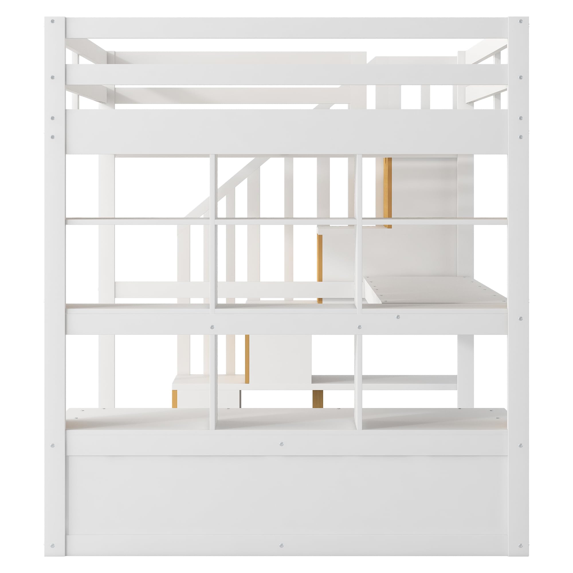 Merax Full Size Wood Loft Bed Frame with 2 Built-in Drawers,Desk,Shelves and Storage Staircase for Bedroom