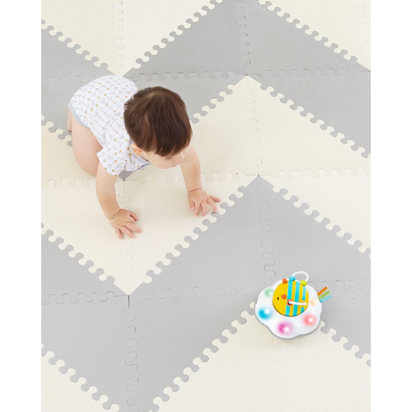 Interlocking Foam Floor Tiles, 70" x 56", Playspot, Grey/Cream