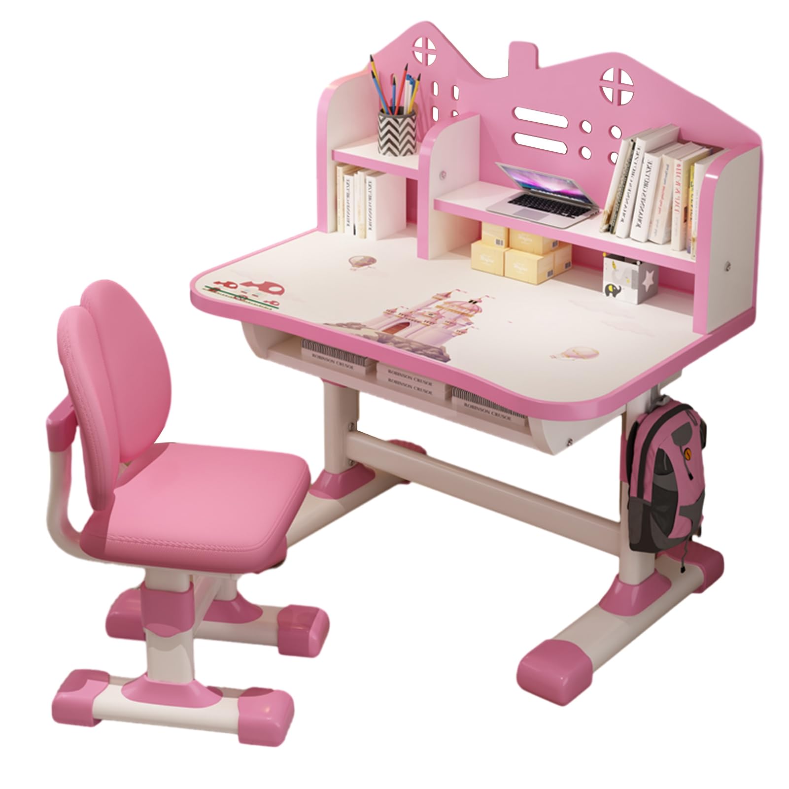 Kids Desk and Chair Set with Adjustable Height and Storage Drawer
