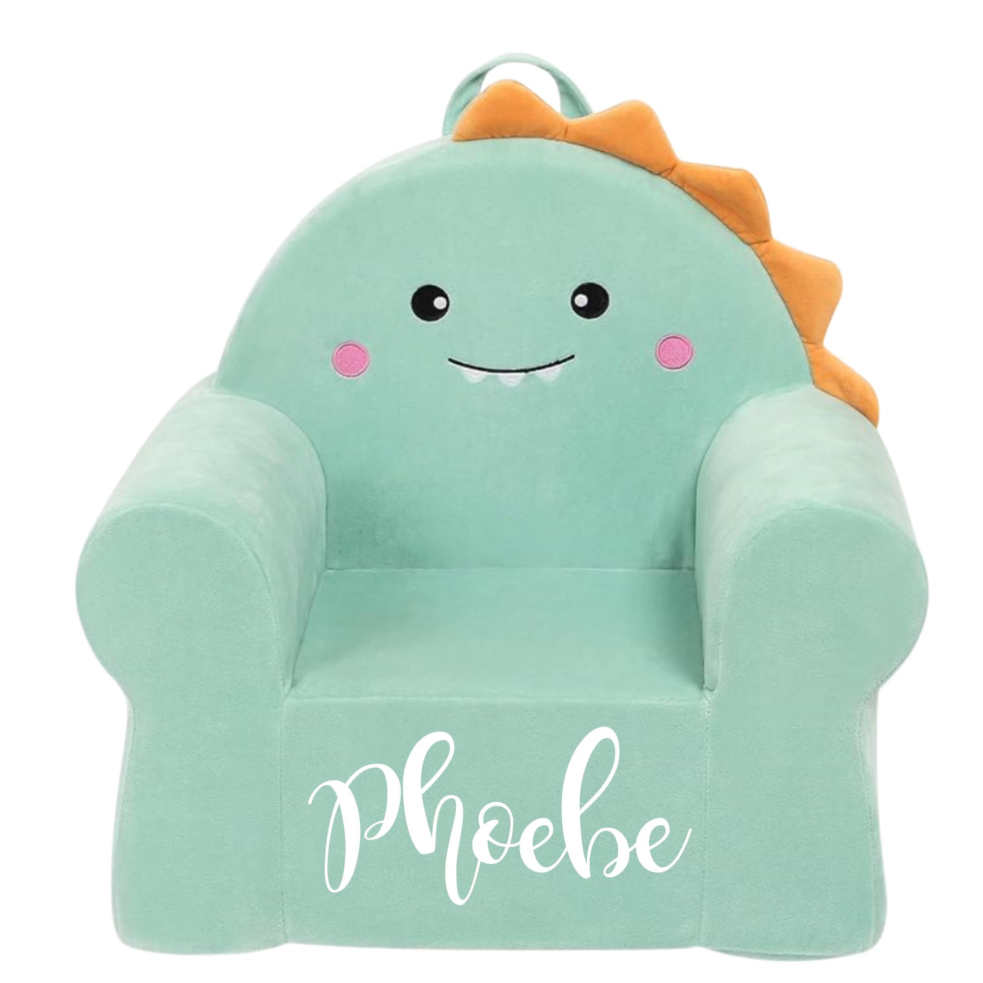 Dinosaur Toddler Chair – Custom Name Kids Sofa, Soft Plush Foam Seat for Playroom