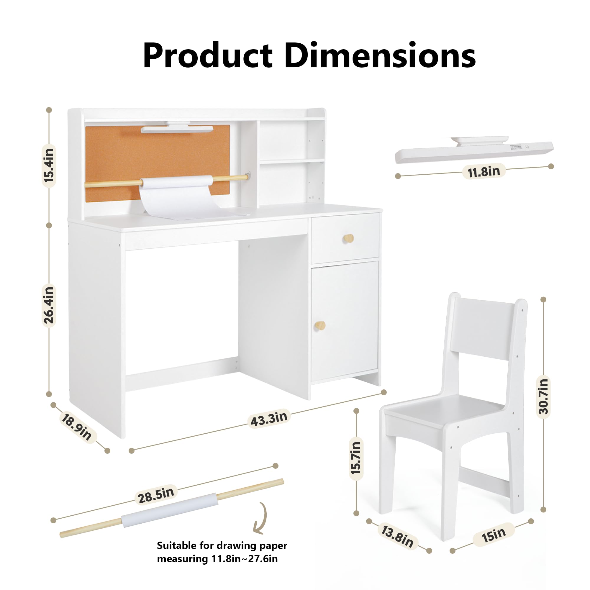 Kids Study Desk and Chair Set with Hutch and Storage