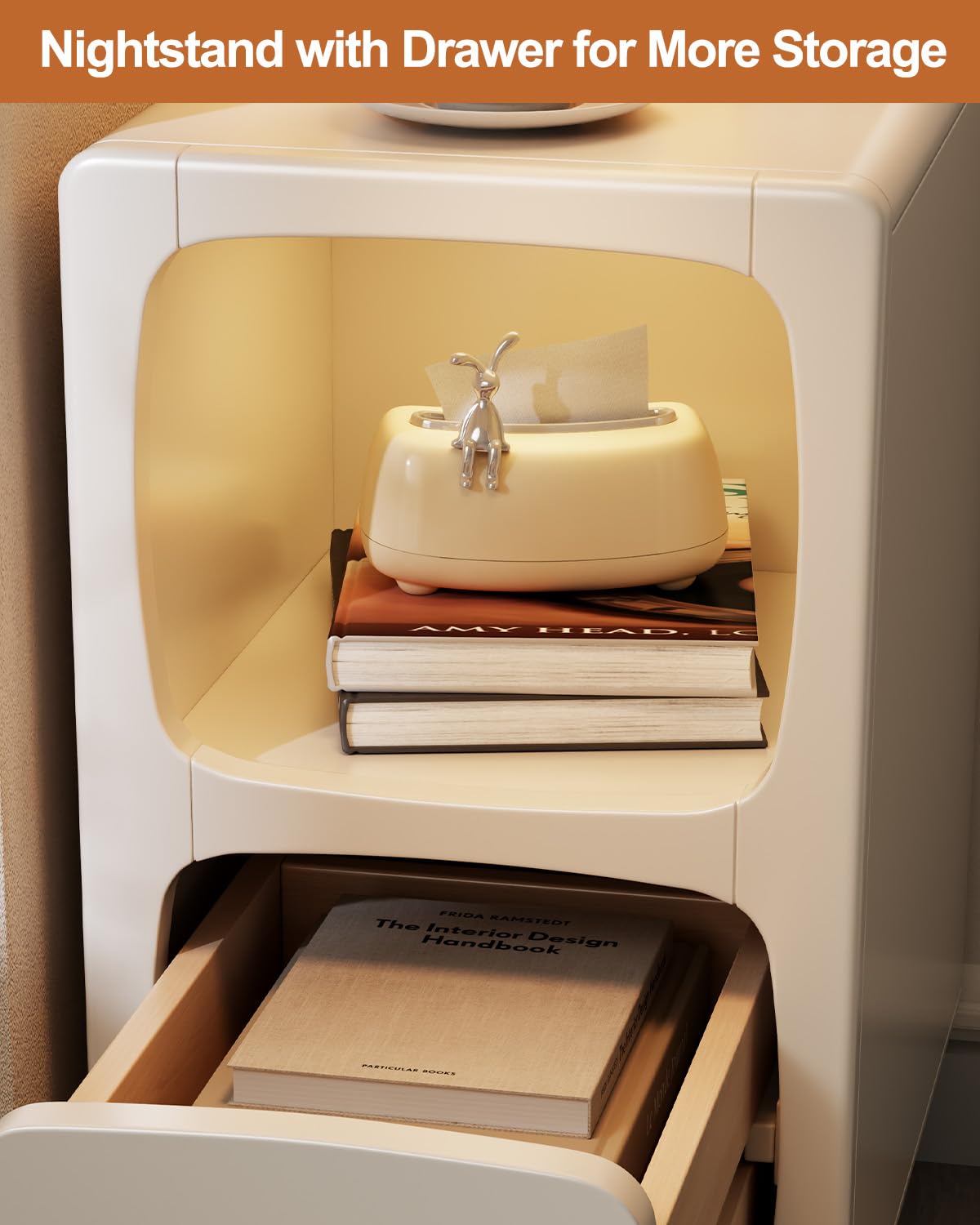 Solid Wood Nightstand with Drawer and USB Night Light