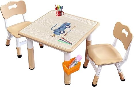 Kids Table & Chair Set with Adjustable Toddler-Safe Non-Slip Legs