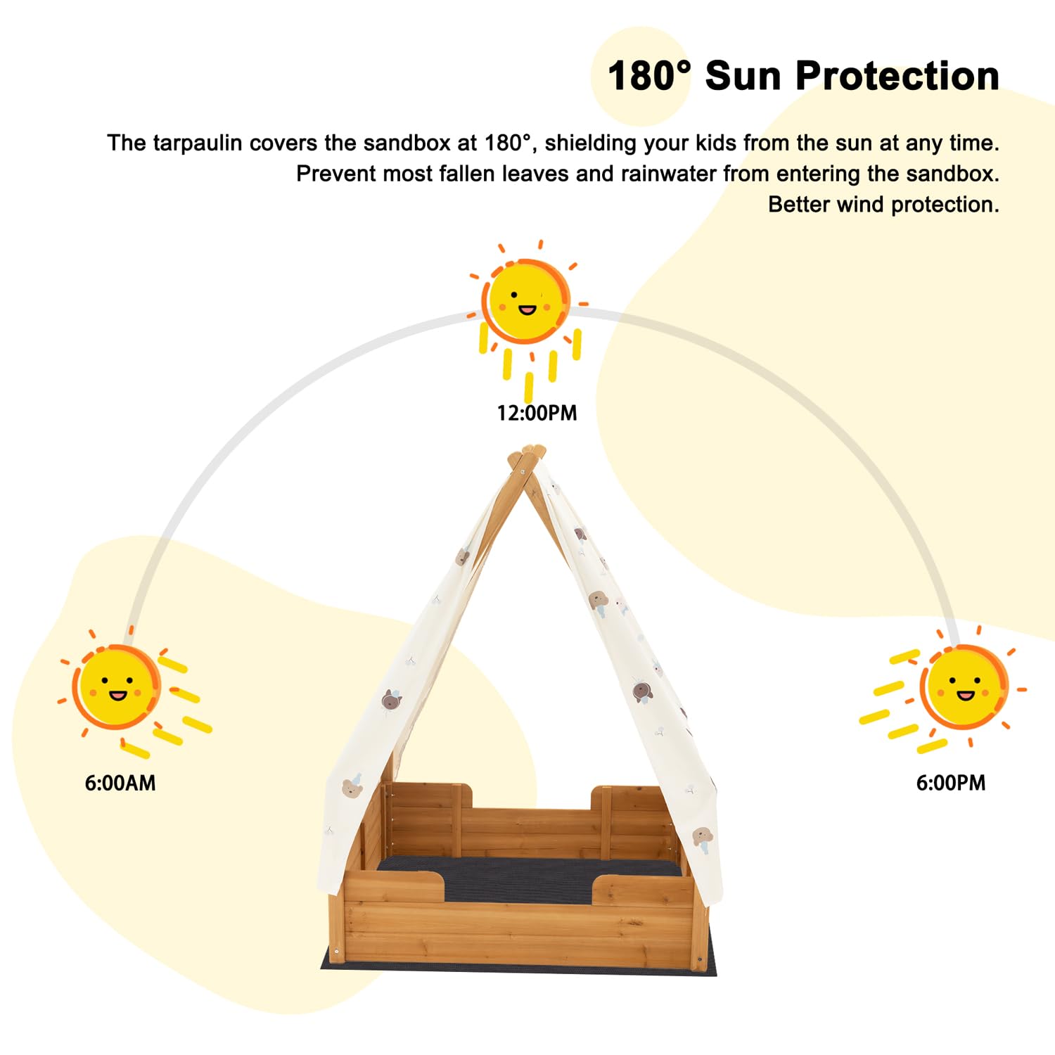 BIRASIL Triangular Wooden Sandbox with Canopy for Aged 3-8 Years Old, Sand Boxes for Backyard Garden, Sand Pit for Beach Patio Outdoor,Indoor and Outdoor Triangular Play Tent