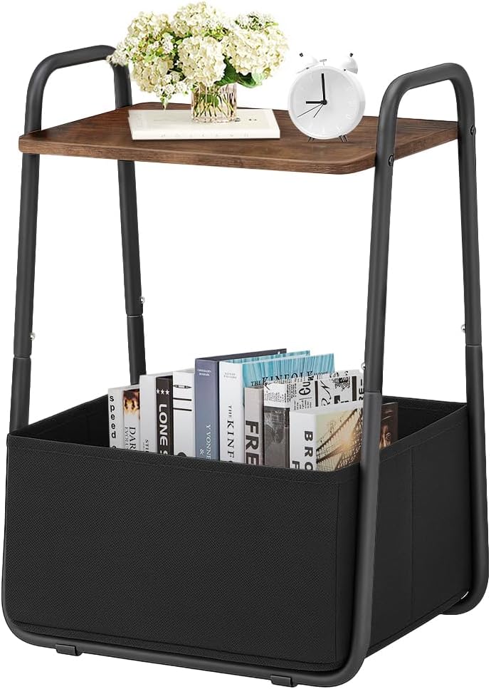 Rustic Brown Metal Frame Nightstand - Small Side Table