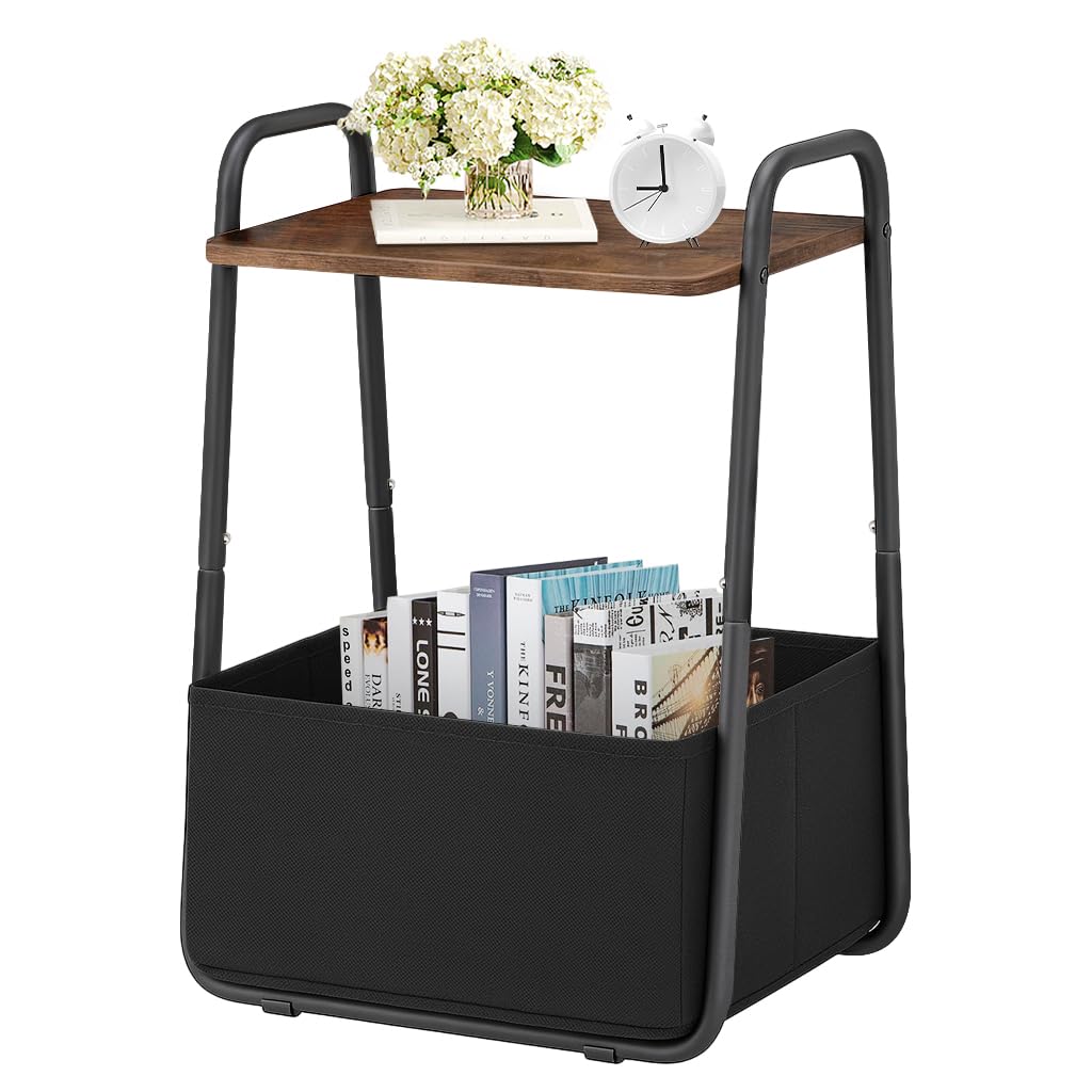 Rustic Brown Metal Frame Nightstand - Small Side Table