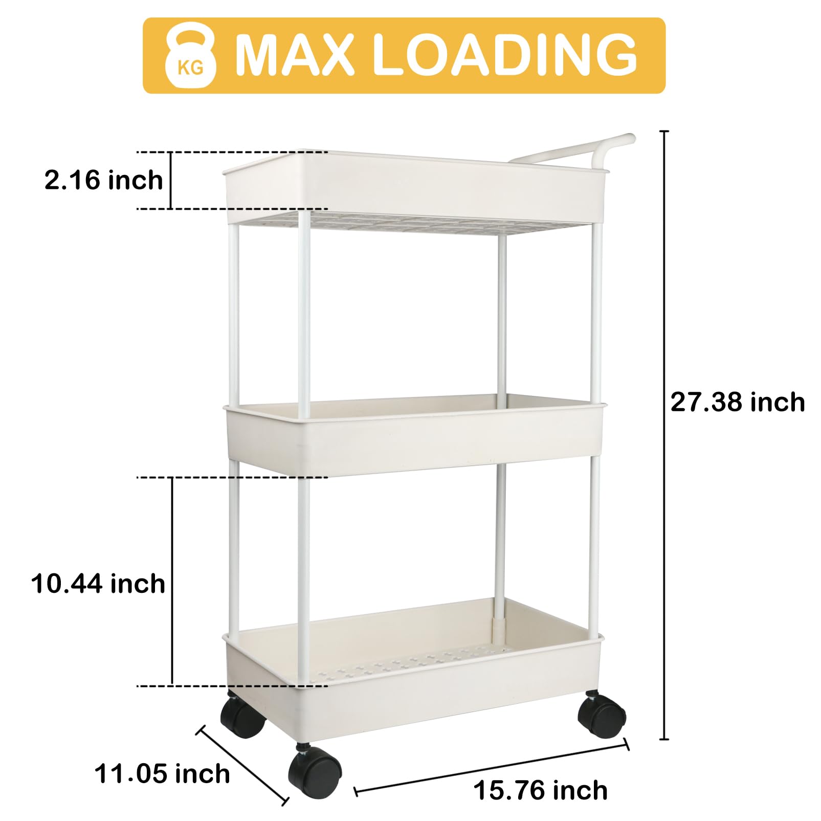 3-Tier Rolling Baby Diaper Caddy Organizer with Wheels