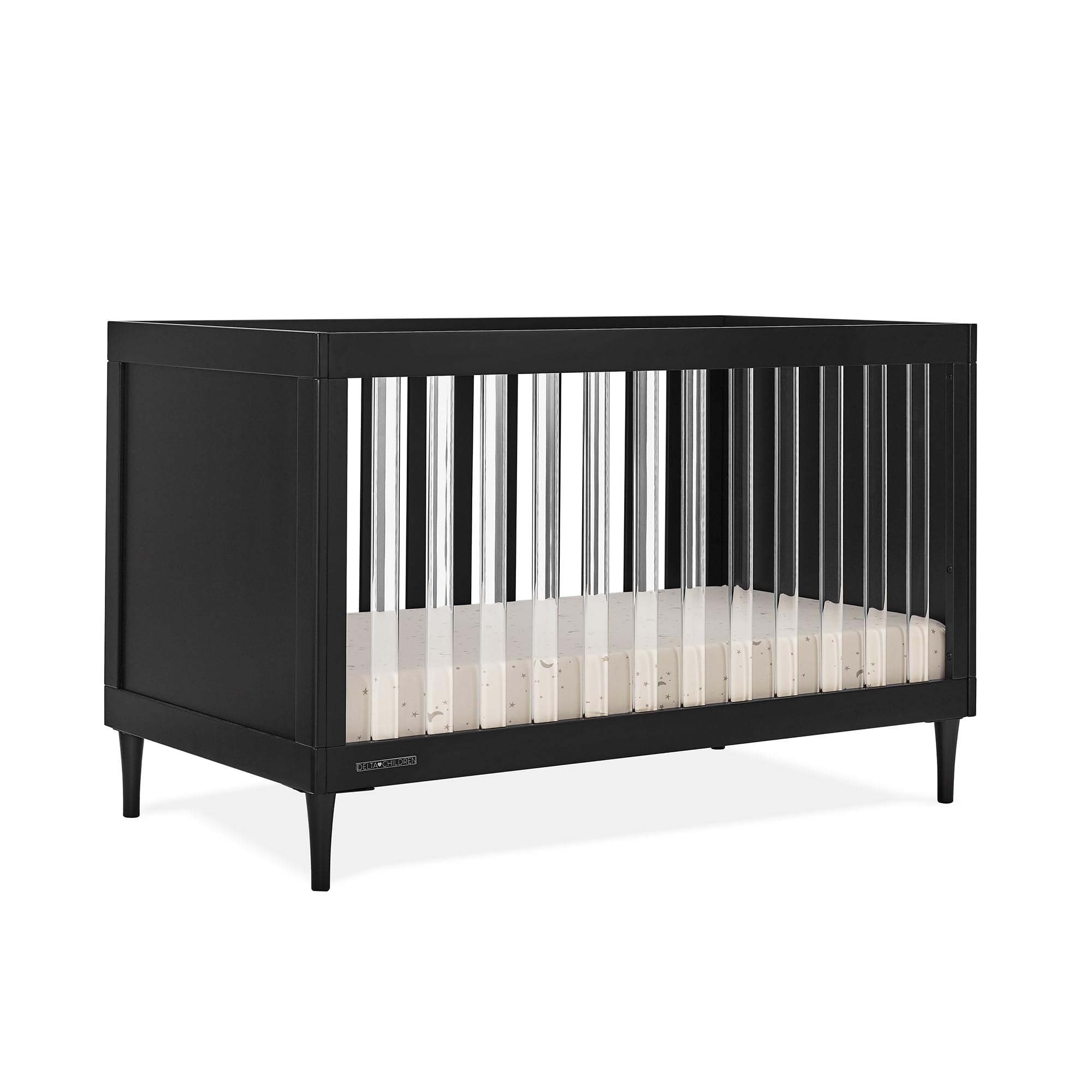 4-in-1 Convertible Acrylic Crib with Adjustable Mattress Heights