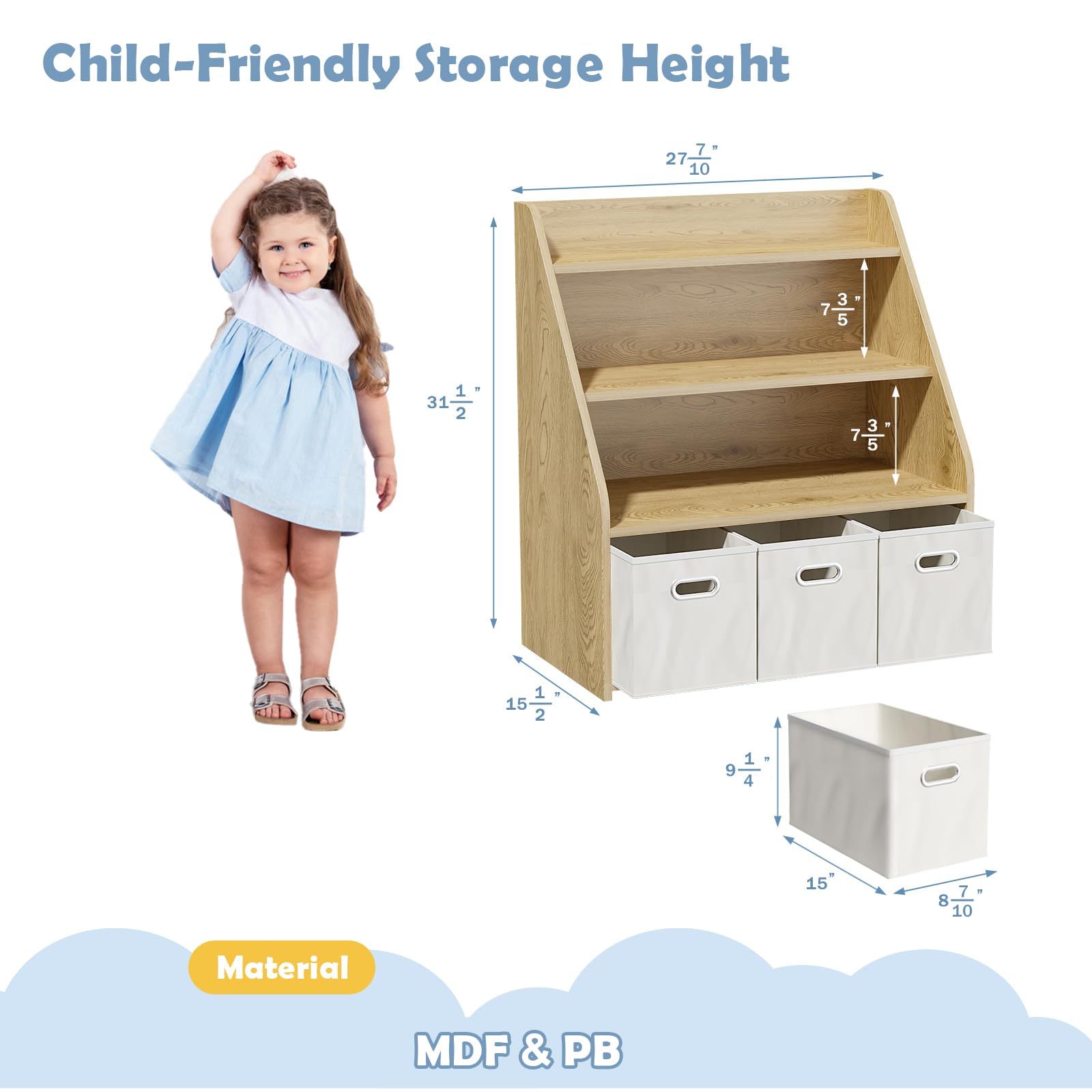 Kids Bookshelf with Toy Storage Organizer