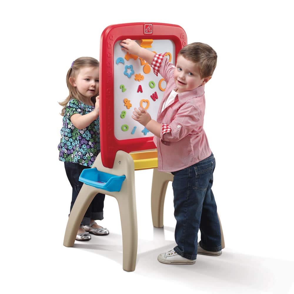 Step2 All Around Easel for Two, Kids Activity Table, Double-Sided Art Board, Made of Durable Plastic, Includes 94-Piece Soft Foam Magnets, For Toddlers 3+ Years Old