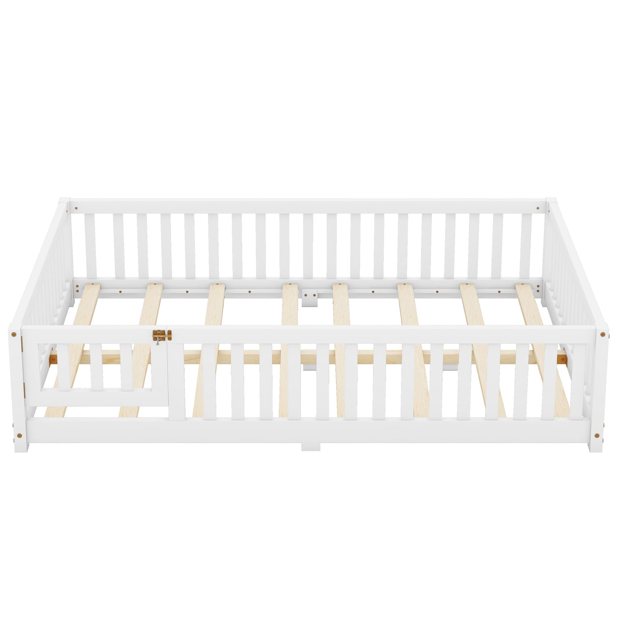 Full Size Montessori Floor Bed with Fence and Door