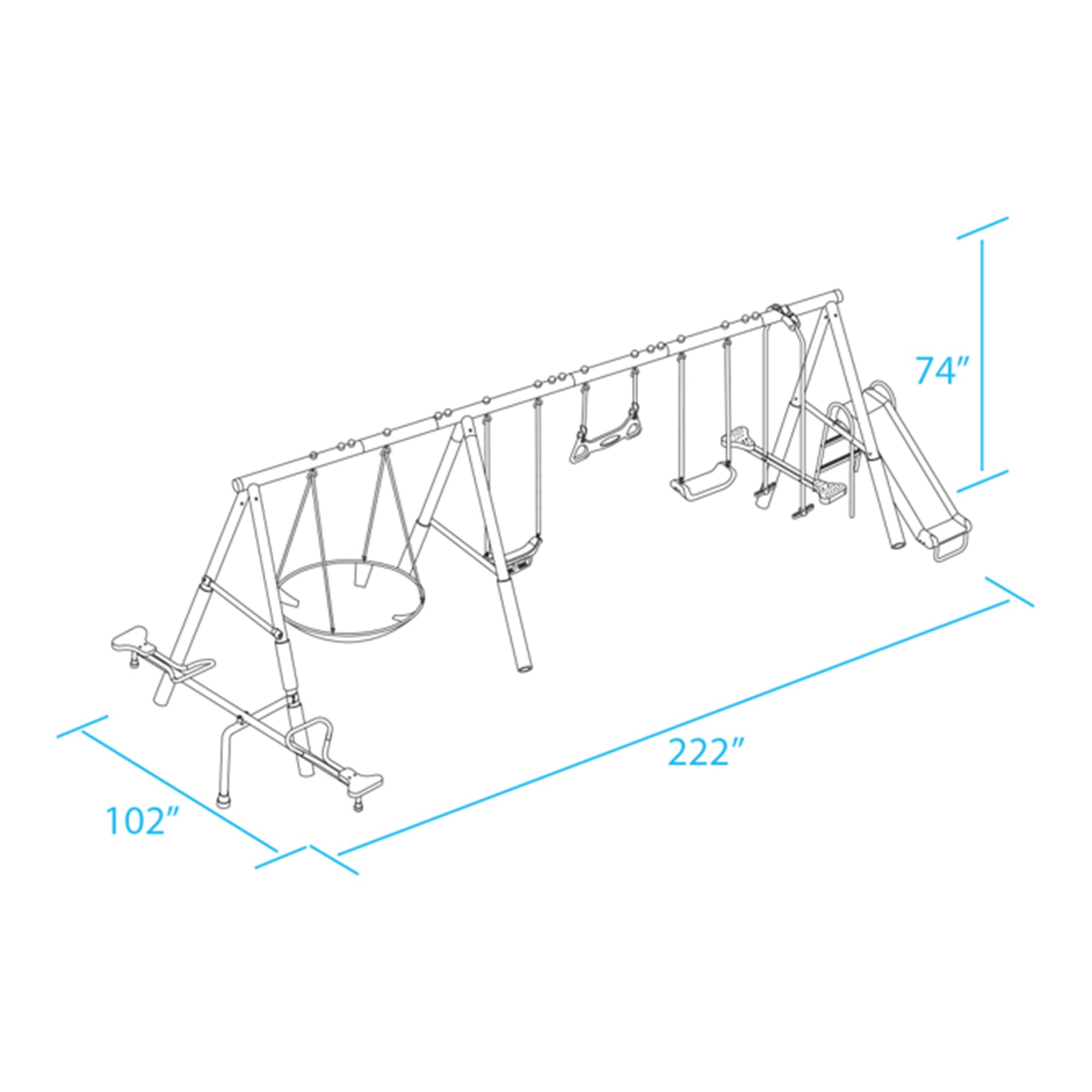 Metal A-Frame Kids Swing Set with Slide and Seesaw