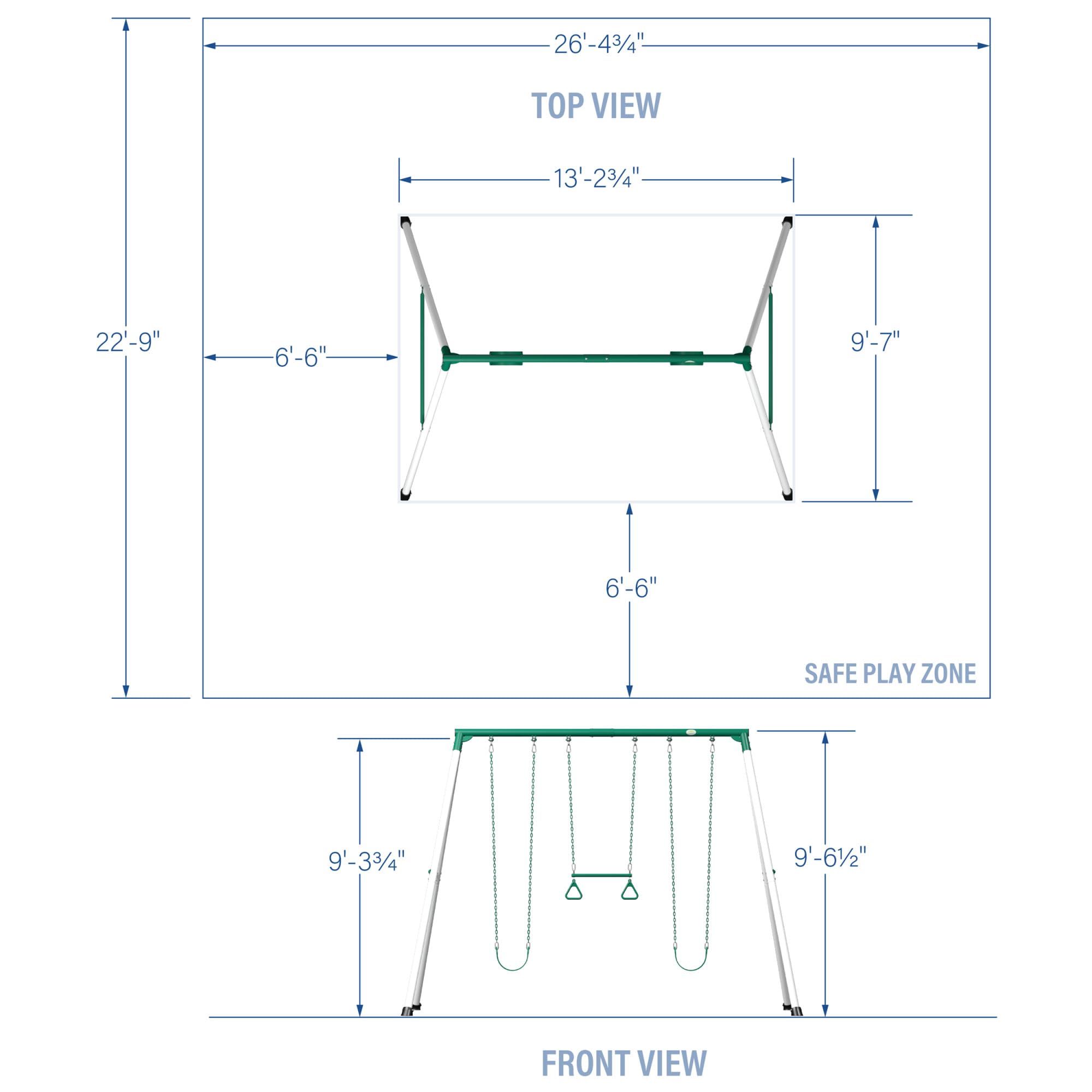 Galvanized Steel A-Frame Swing Set with Trapeze Bar