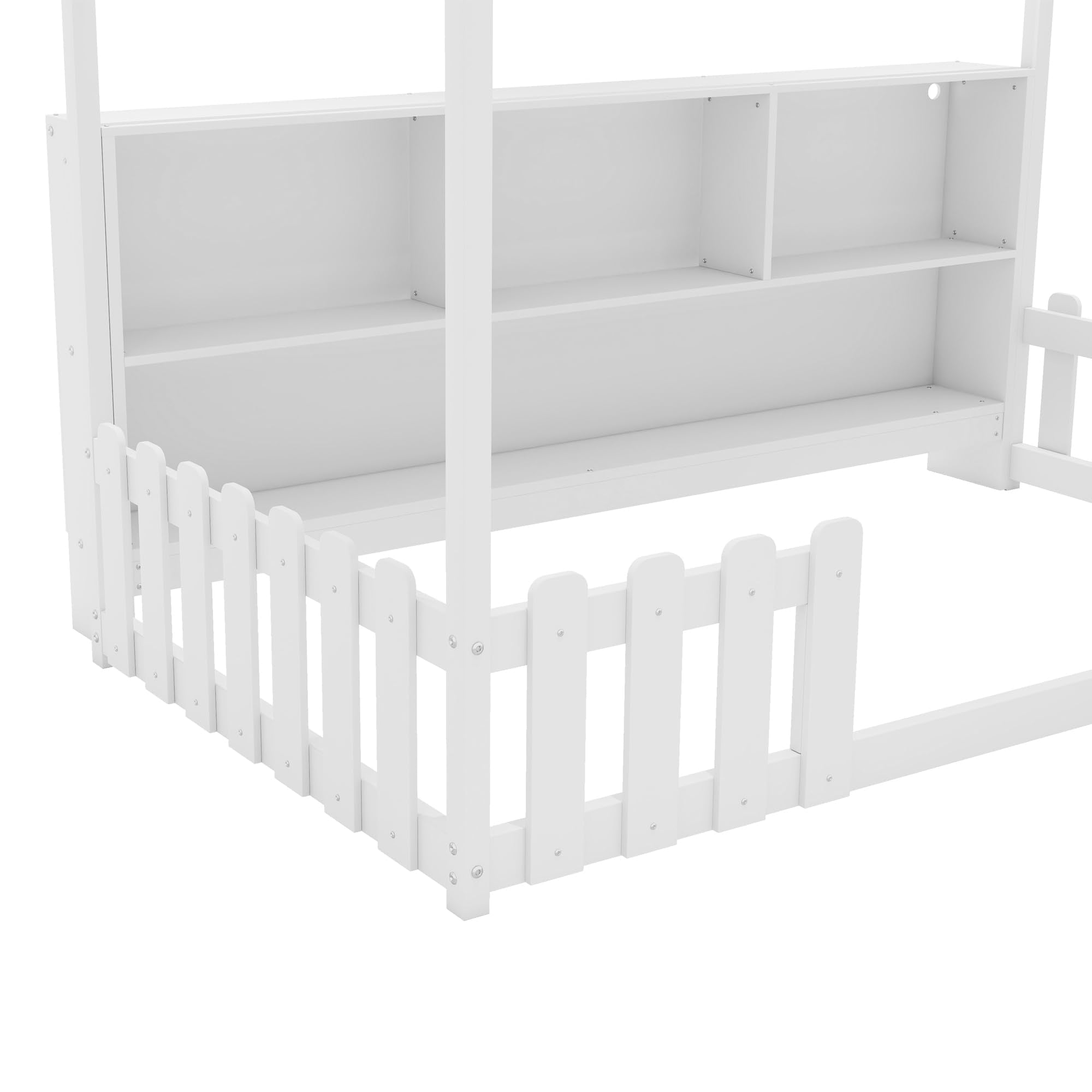 Twin Floor Bed with LED Light and Storage Bookshelf