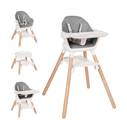 Baby High Chair, 6 in 1 Wooden Convertible High Chairs for Babies and Toddlers