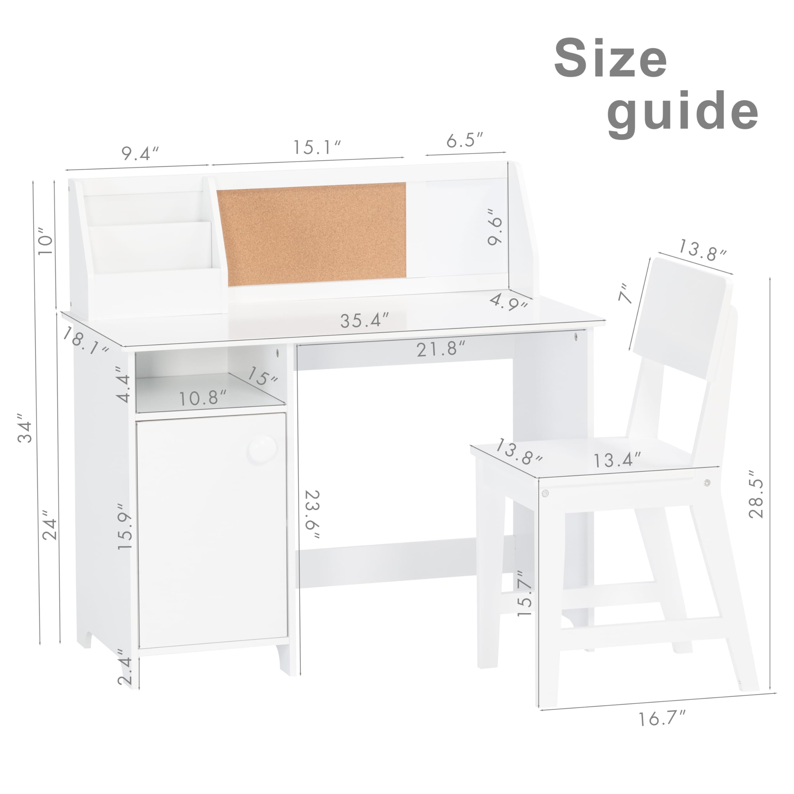 Kids Study Desk with Chair Set White