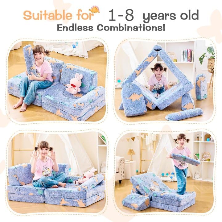 Modular Kids Play Couch with Glow-in-Dark Dinosaur Design