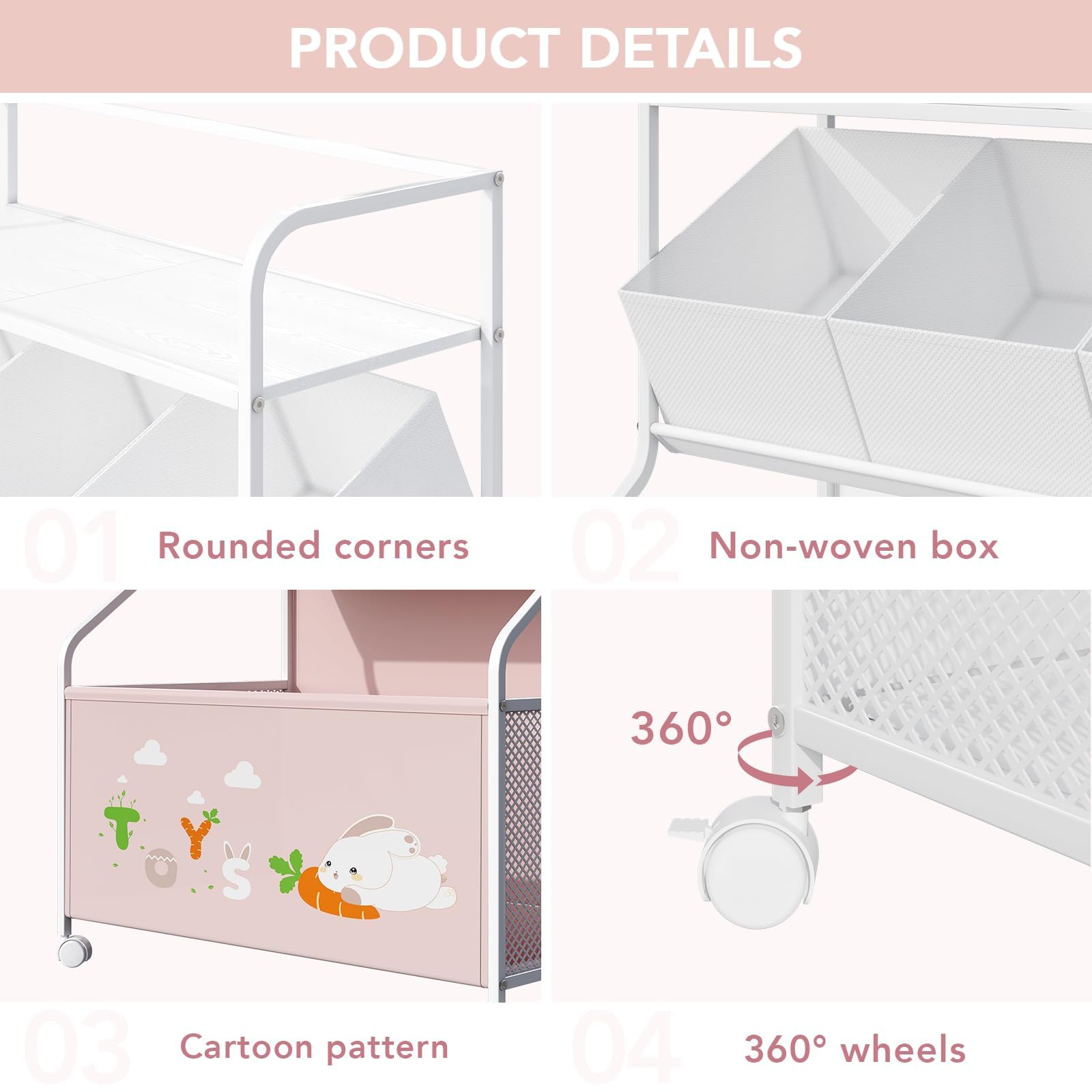 3-Tier Toy Storage Organizer with Wheels and Bookshelf