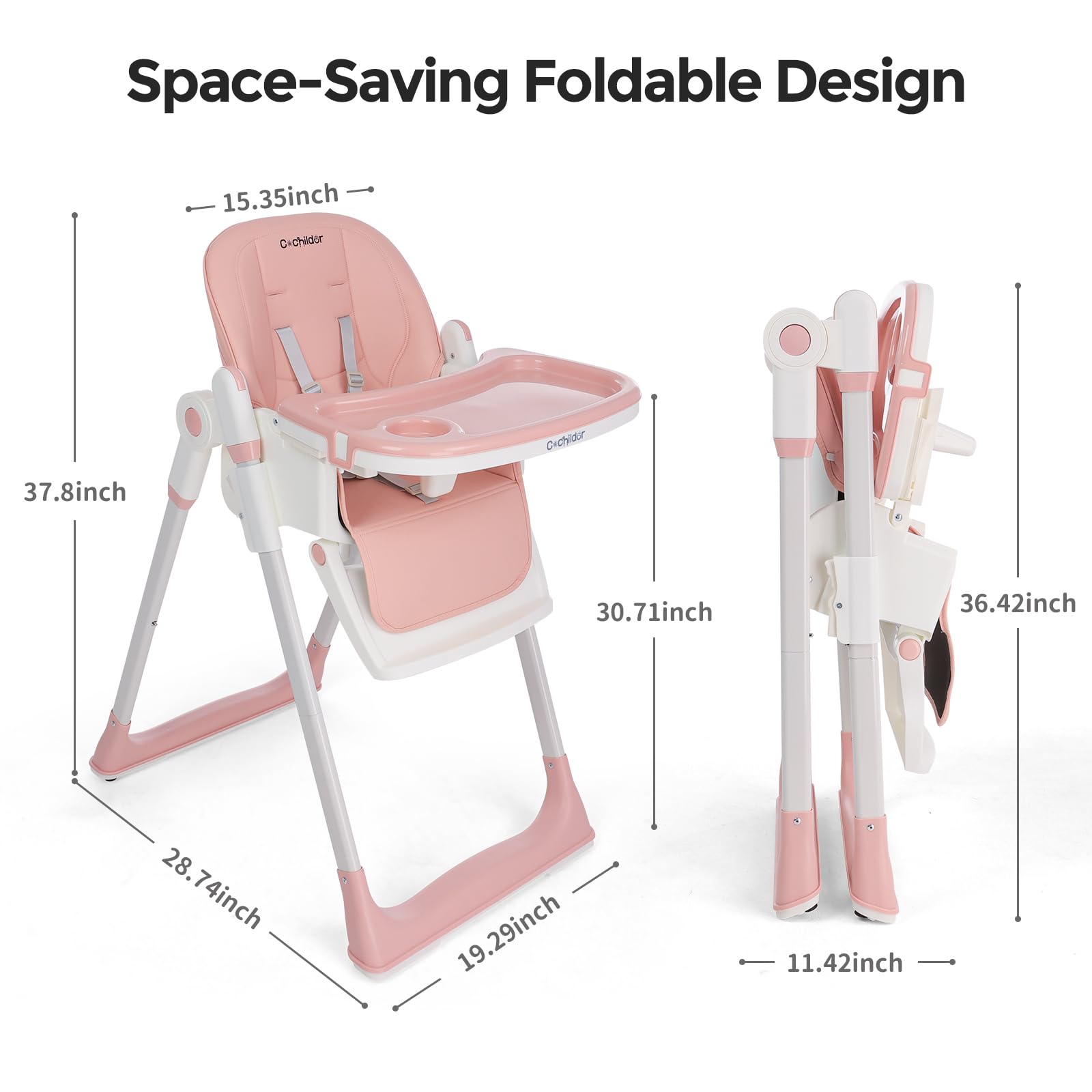 3-in-1 Convertible High Chair with Adjustable Height and Reclining Seat