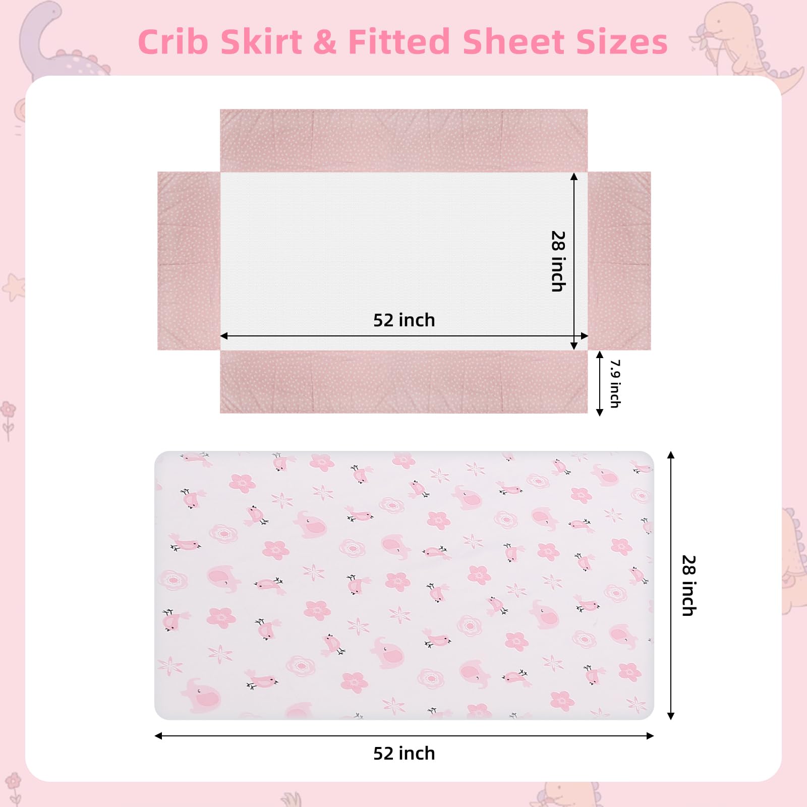 Pink Elephant Baby Crib Bedding Set 3 Piece for Girls