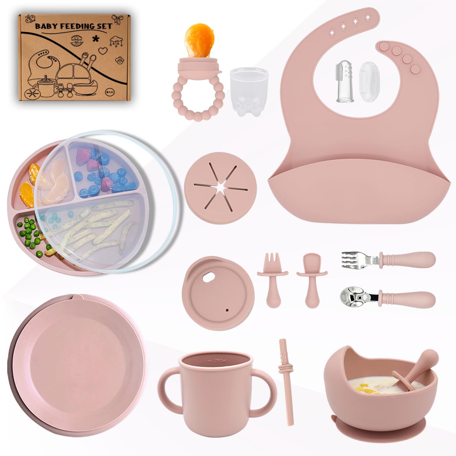 Baby Silicone Feeding Set 16PCS Baby Self Toddler Led Weaning Utensils Sets