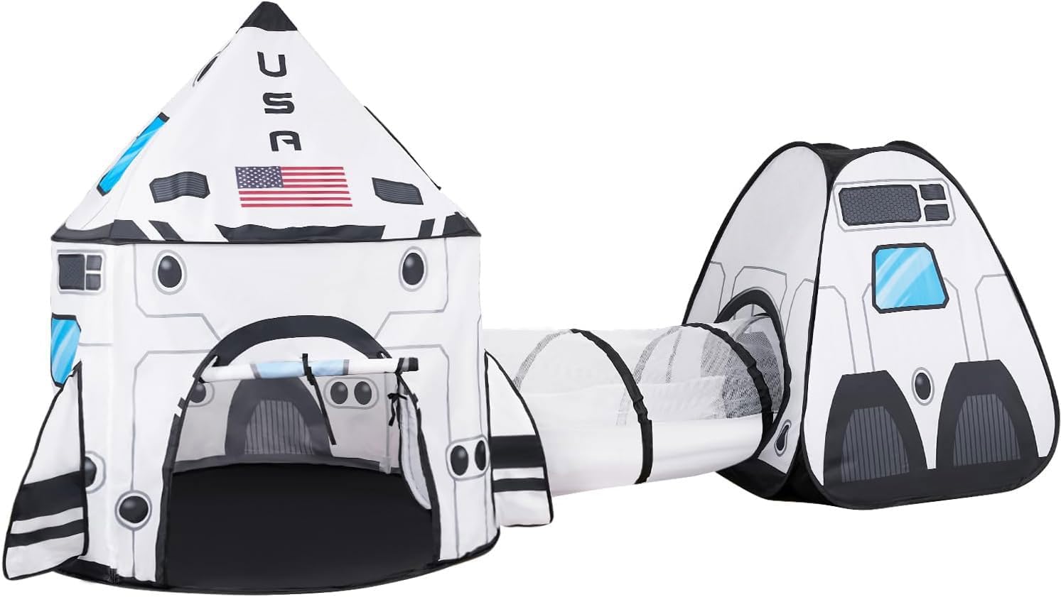 White Rocket Ship Pop up Play Tent with Tunnel and Playhouse