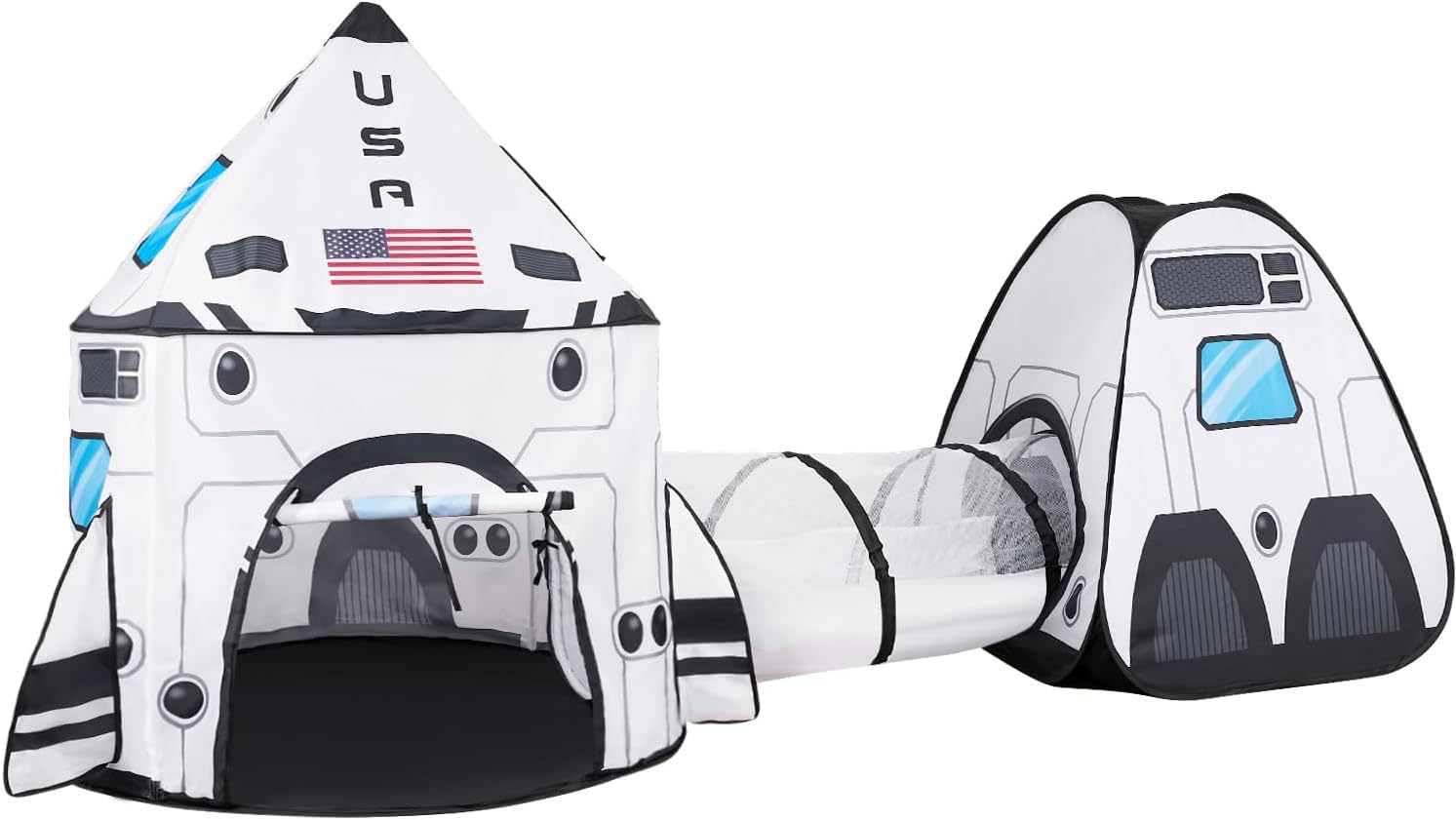 White Rocket Ship Pop up Play Tent with Tunnel and Playhouse