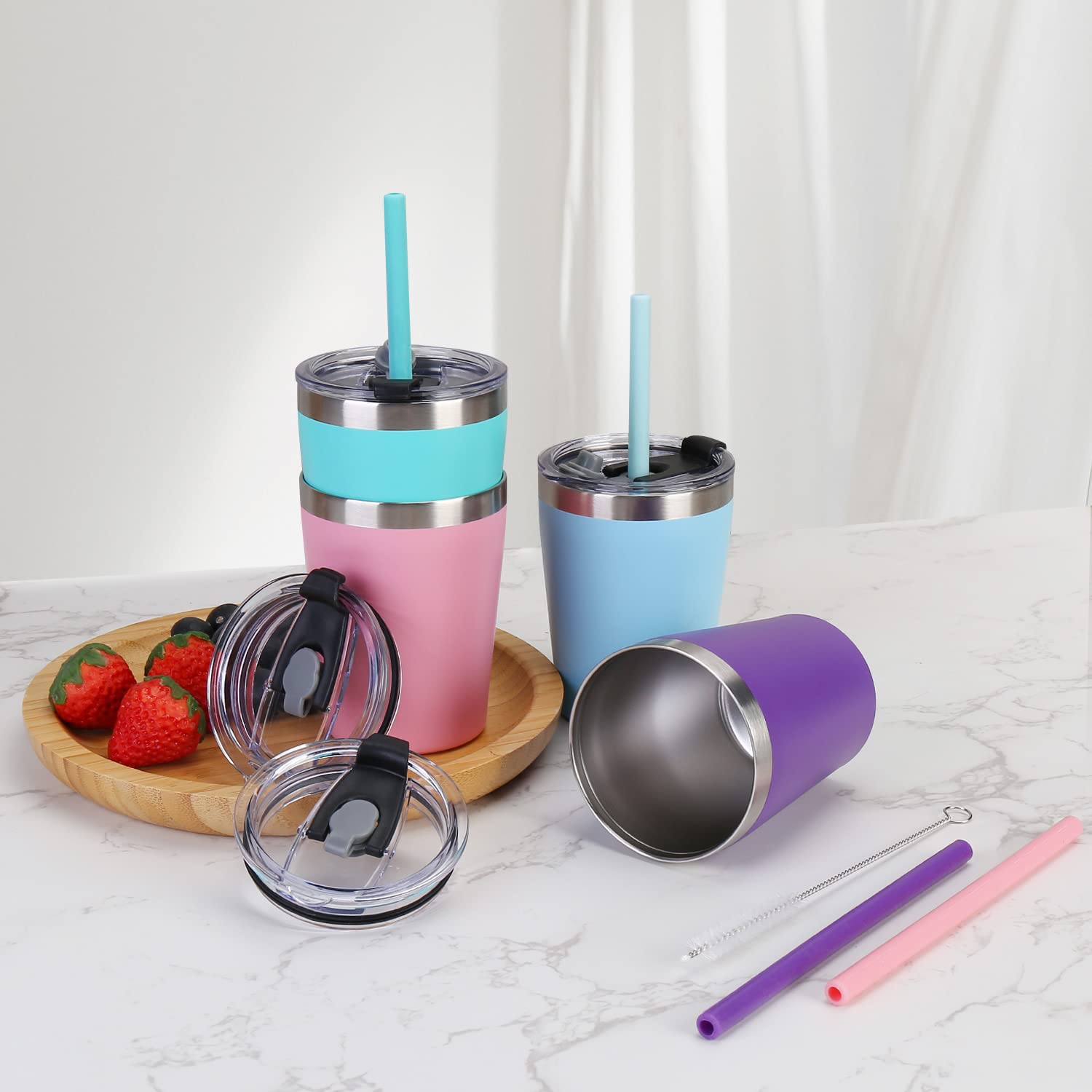 Toddler Straw Cups, 8oz Stainless Steel Insulated Tumblers with Lids and Straws