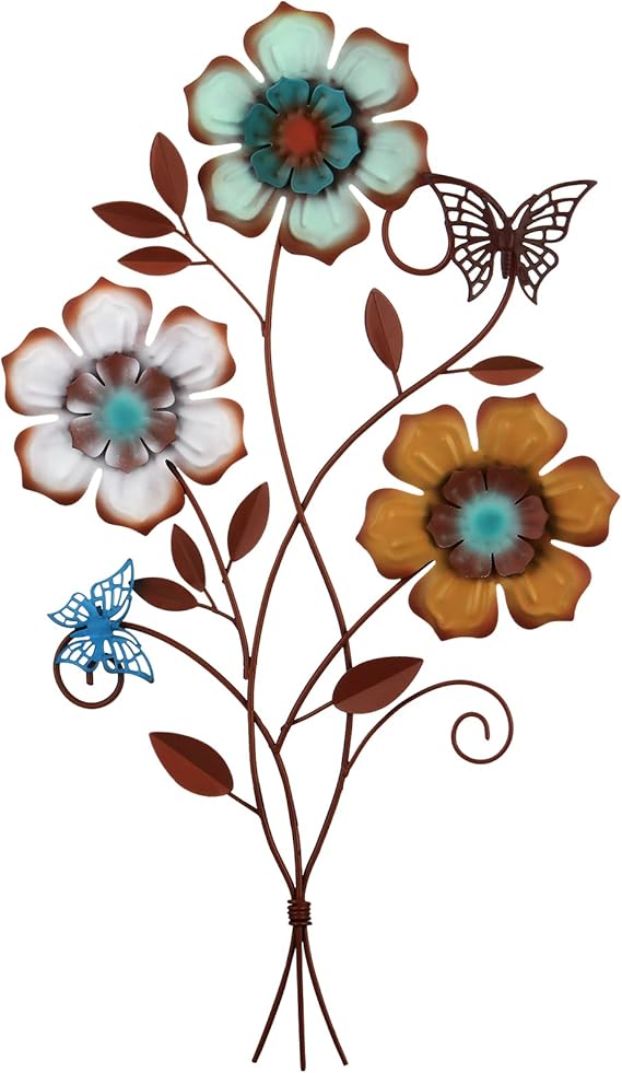 Tricolor Flower Metal Wall Art Decor Set