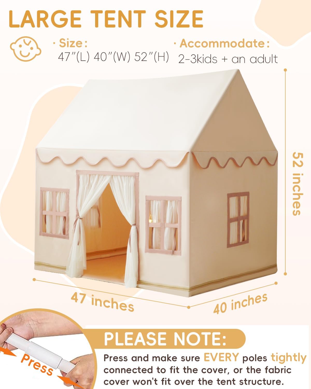 Kids Play Tent Playhouse with Star Lights and Accessories