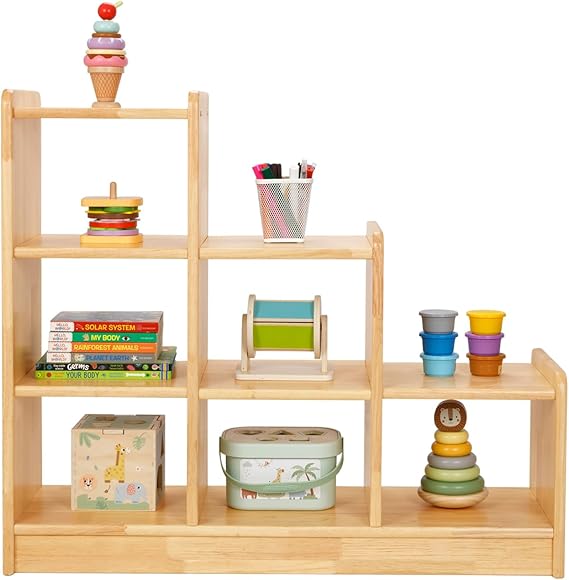 Rubber Wood Montessori Shelf and Toy Storage, 35.4" L