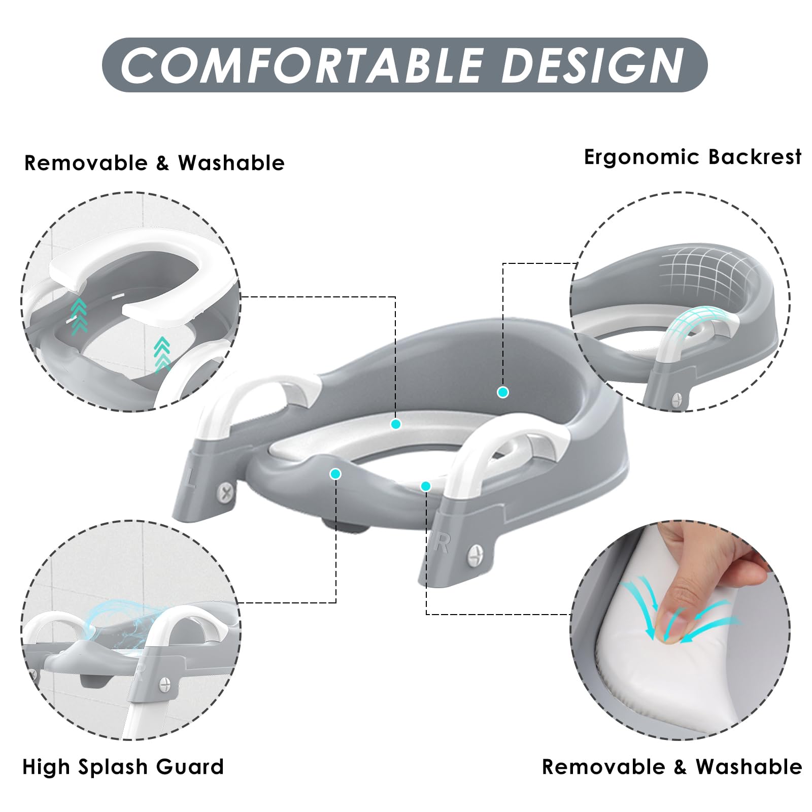Zieyeen Potty Training Seat with Step Stool Ladder, Toddler Potty Training Toilet for Boys Kids, Potty Chair Adjustable Potty Seat for Toilet with Anti-Slip Wide Steps Splash Guard Safety Handles