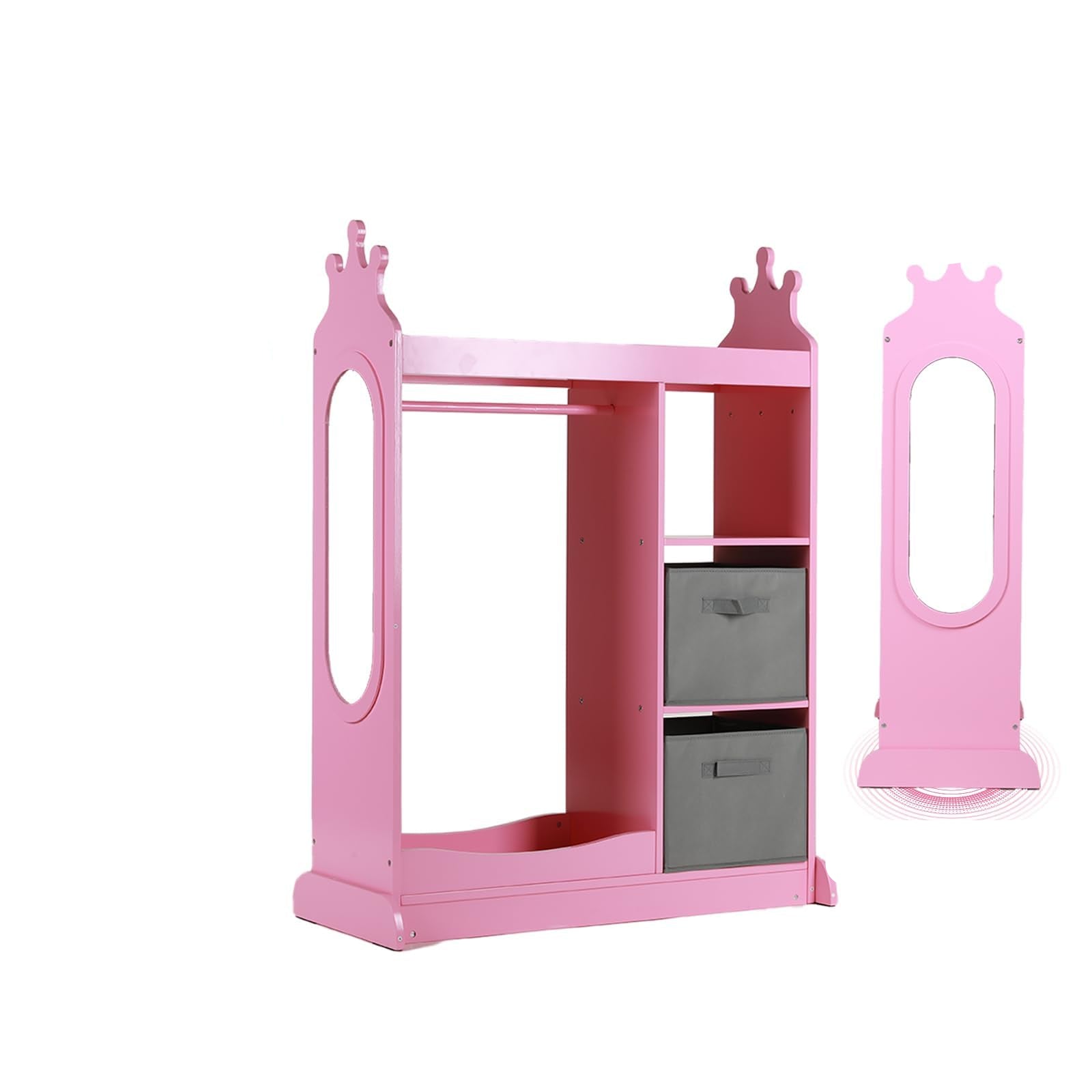 Armoire with Mirror, Open Hanging Dress up Storage with Shelves