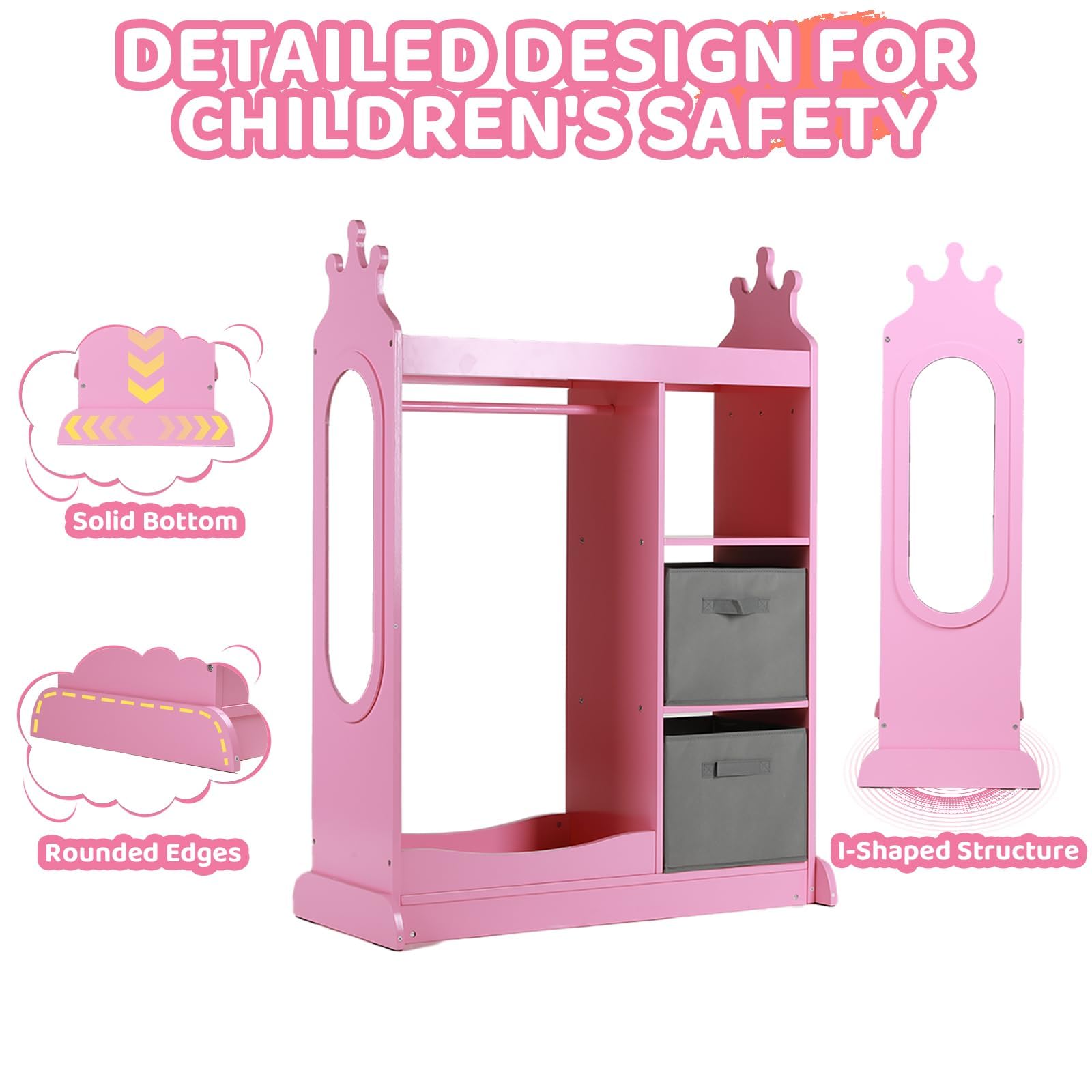 Kids Armoire with Mirror and Dress Up Storage