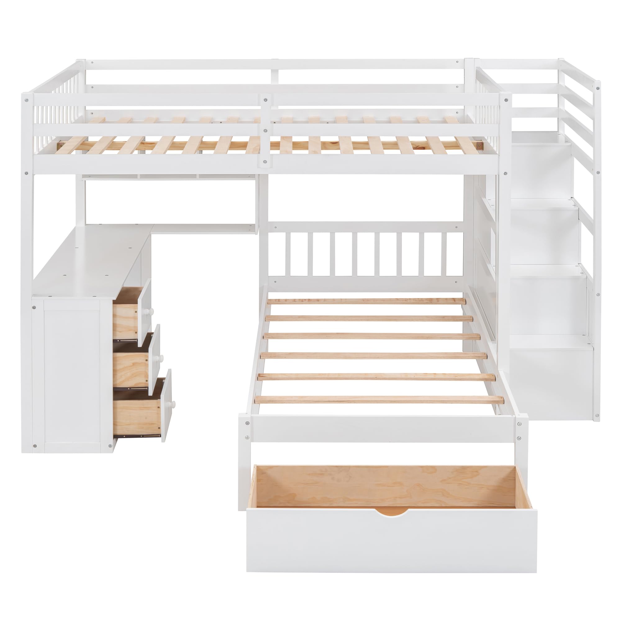 Full Over Twin Bunk Bed with Desk and Storage