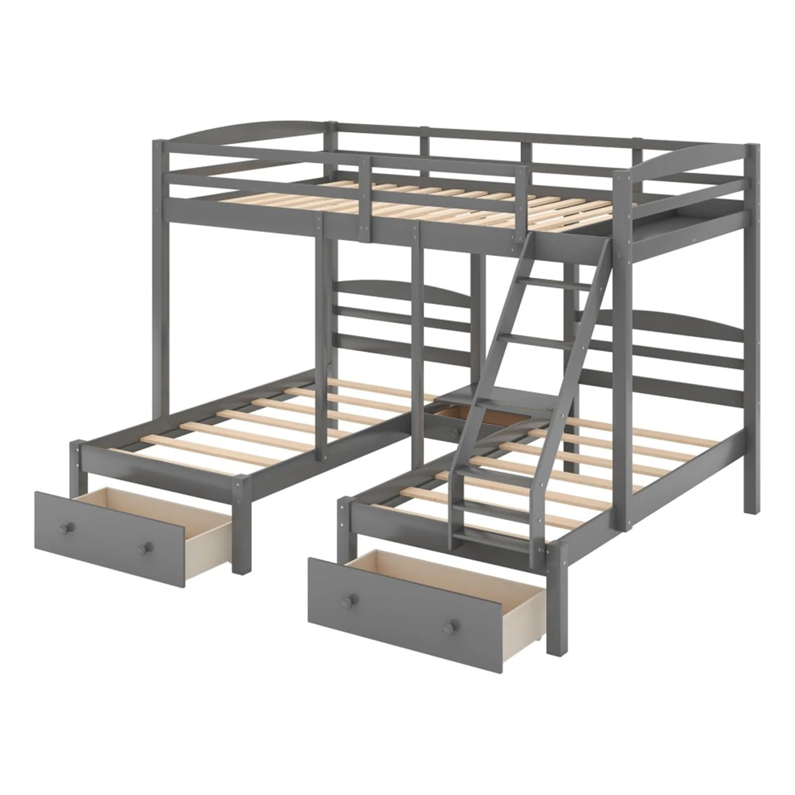 Triple Bunk Bed with Storage Drawers Grey