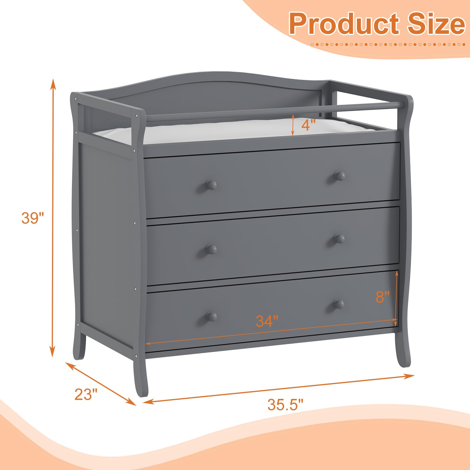 Wooden Baby Changing Table with 3 Drawers