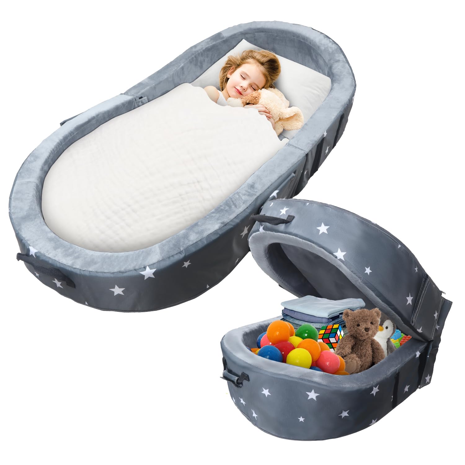2in1 Portable Toddler Floor Bed, Foldable Toddler Travel Bed