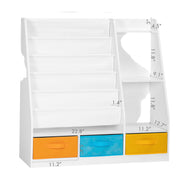 Kids Sling Bookshelf with Storage Bins, Wood Children Bookcase