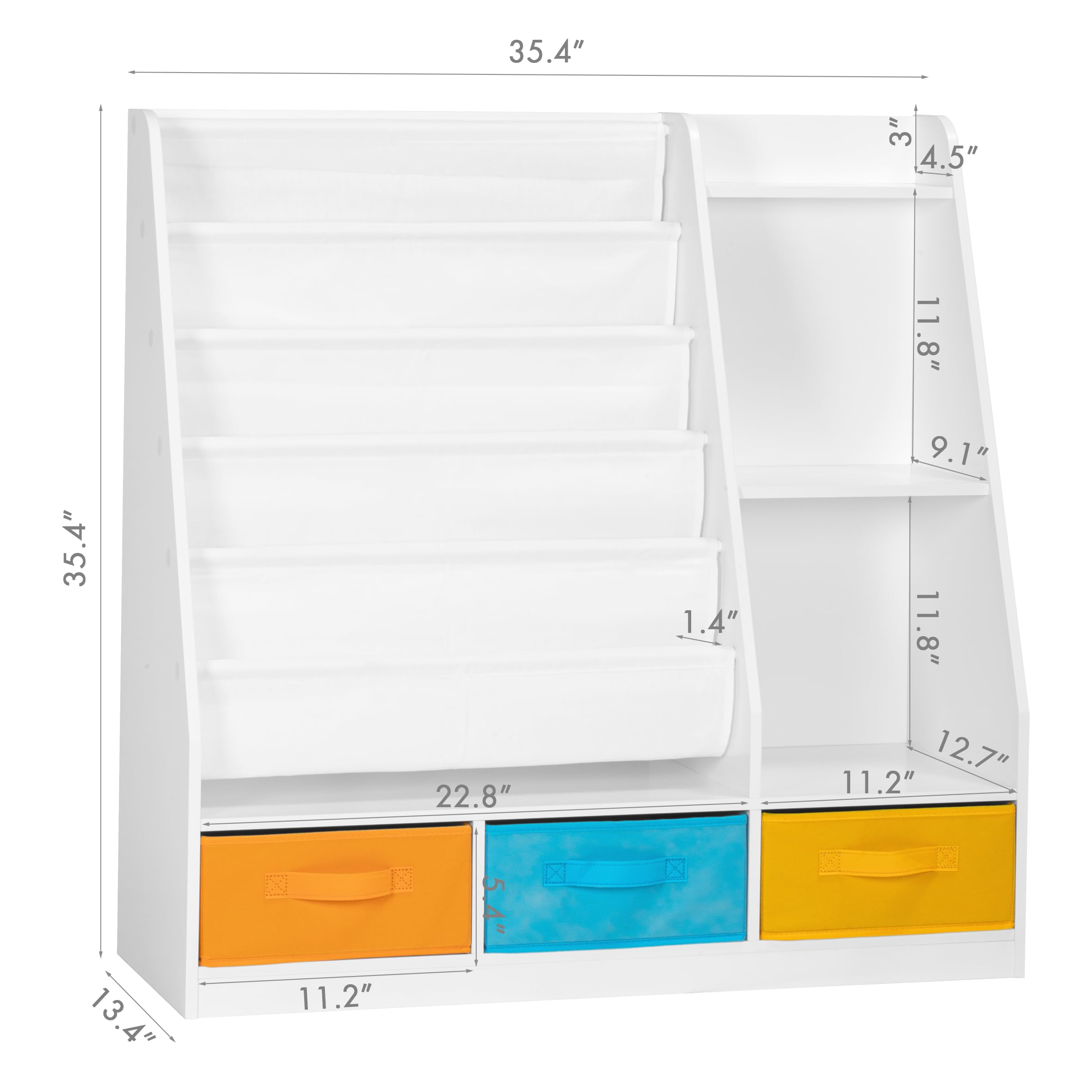 5-Tier Kids Sling Bookshelf with Storage Bins