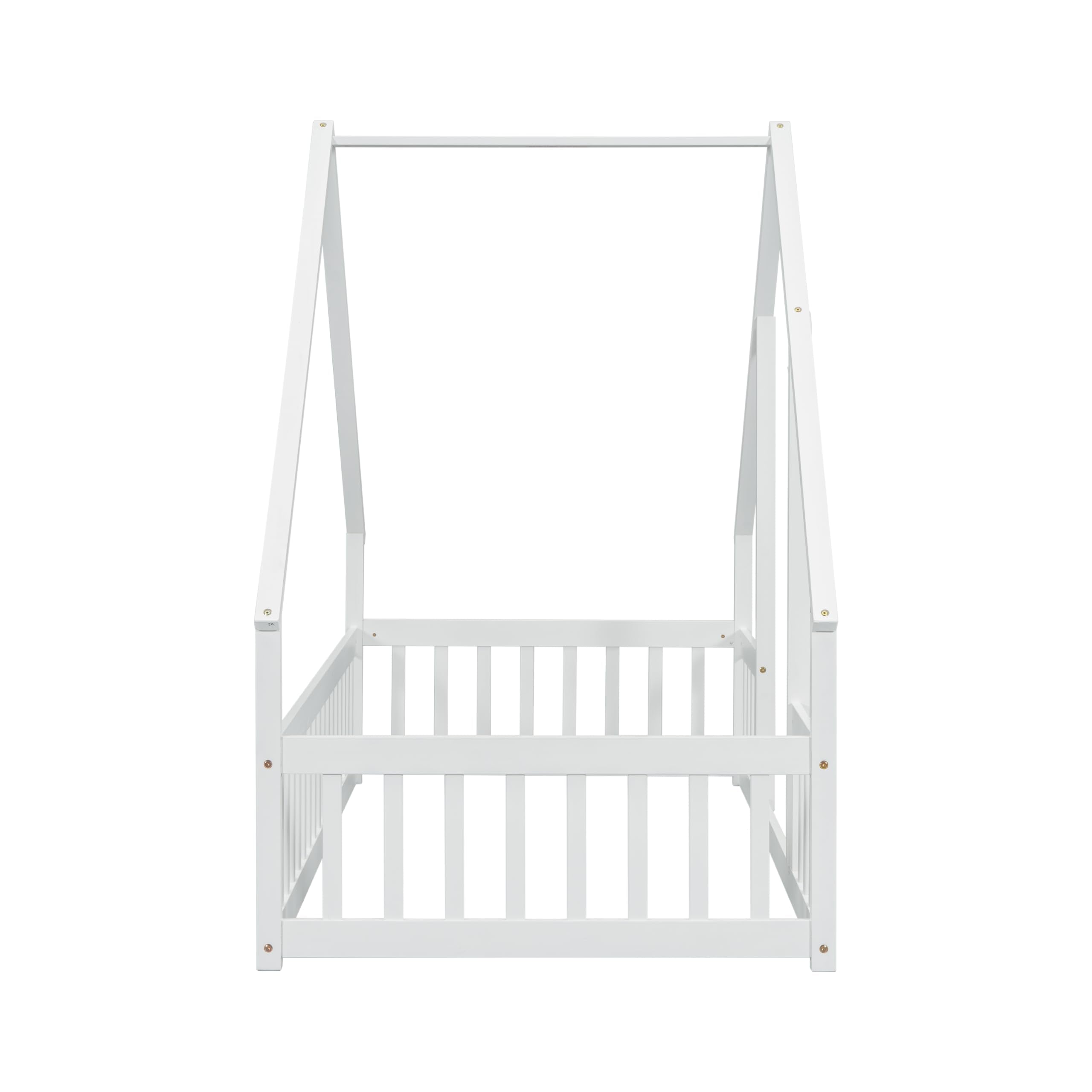 Twin Floor Bed for Kids with House Frame and Fence