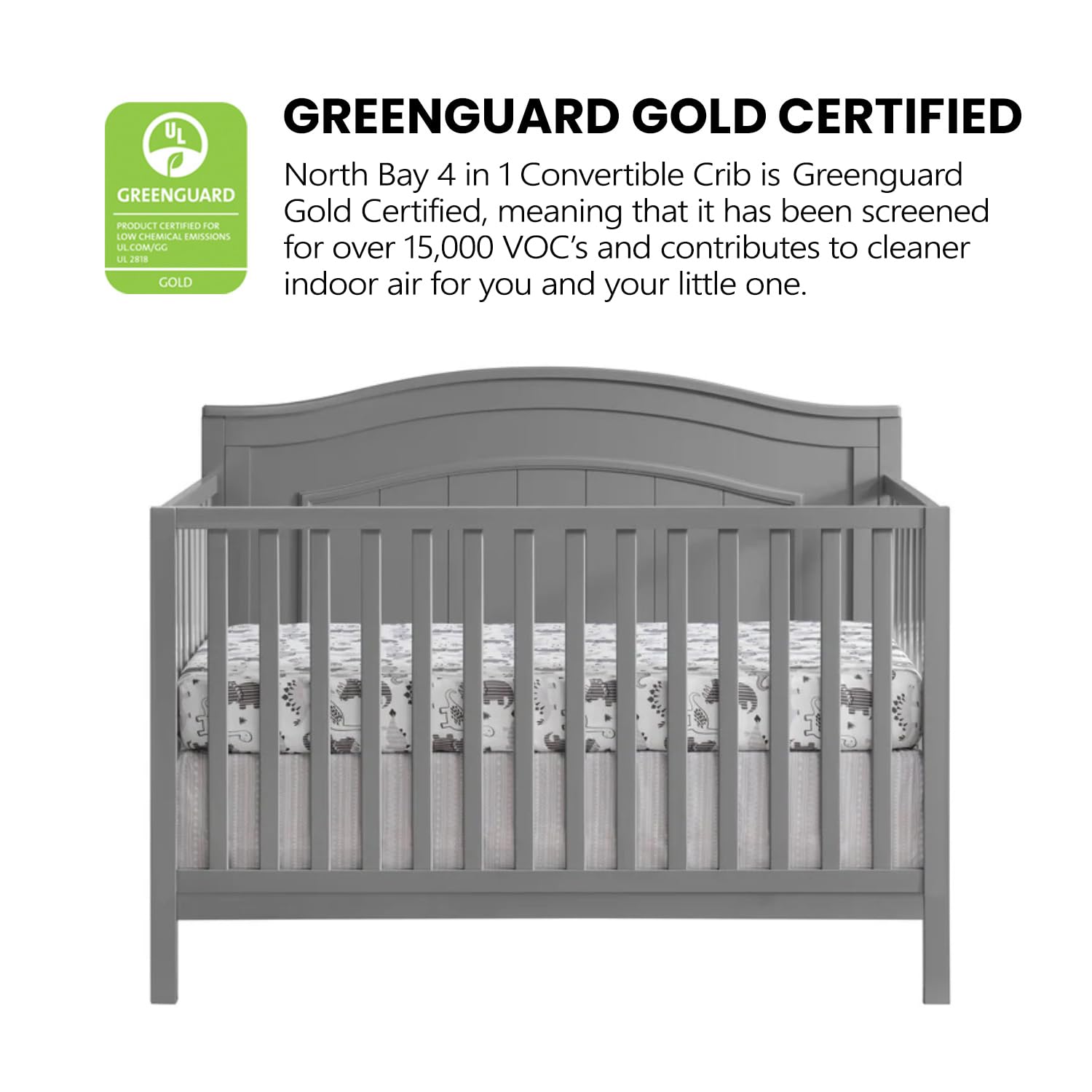 4-in-1 Convertible Baby Crib with Shiplap Headboard