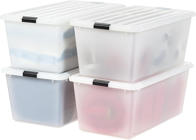 51 L Stackable Plastic Storage Bins with Lids, 6 Pack - BPA-Free