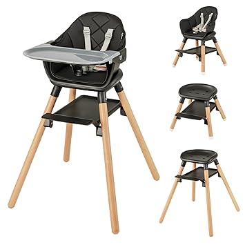 Baby High Chair, 6 in 1 Convertible Wooden High Chair for Babies & Toddlers