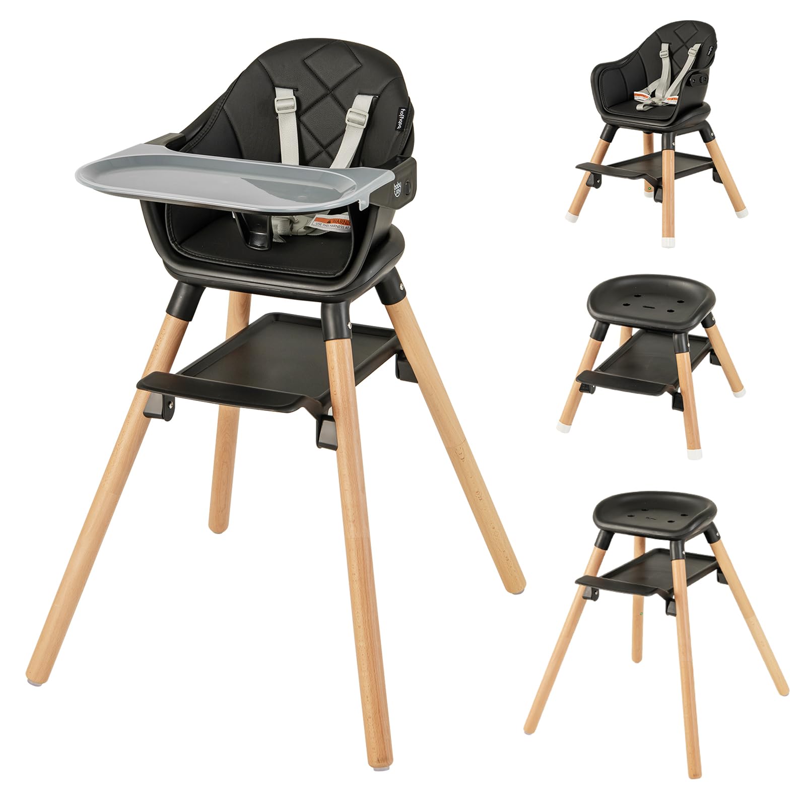 Baby High Chair, 6 in 1 Convertible Wooden High Chair for Babies & Toddlers
