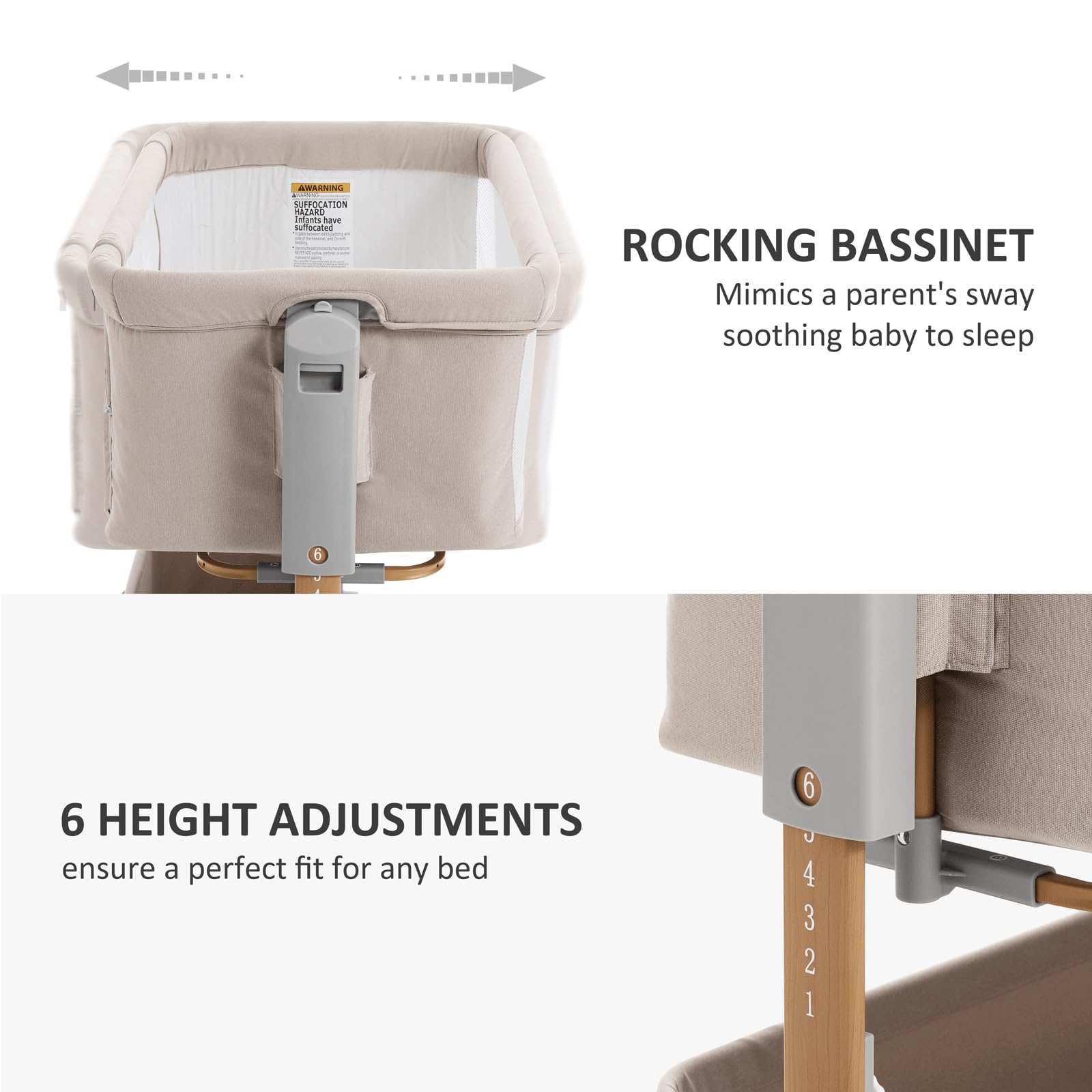 Adjustable Bedside Baby Bassinet with Rocking Feature