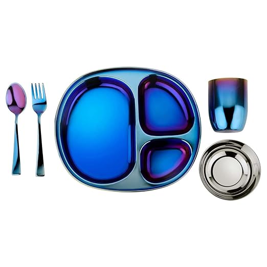 Stainless Steel Kids Dinnerware Set - 5 Piece Stainless Steel Toddler