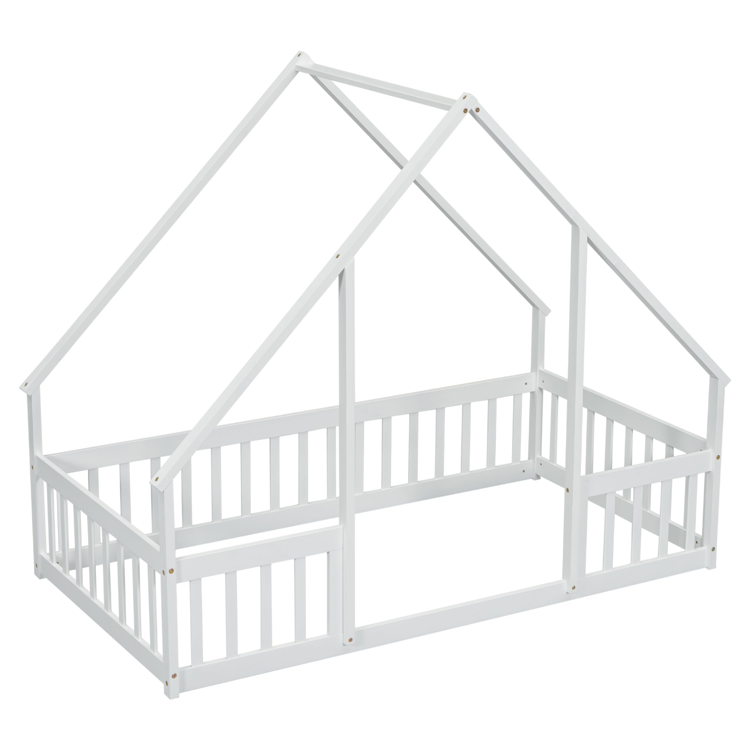 Twin Floor Bed for Kids with House Frame and Fence