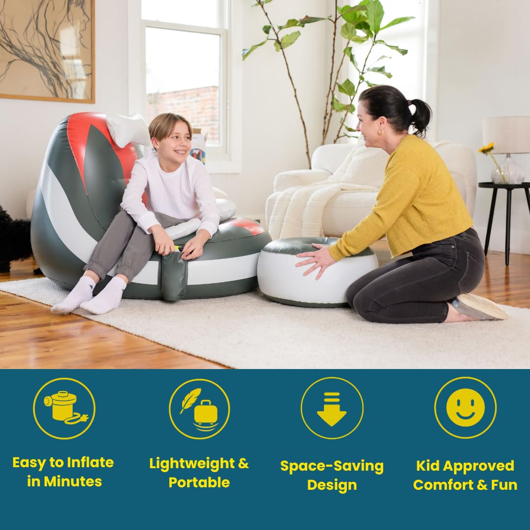 Inflatable Gaming Chair for Kids with Cup Holder and Storage Pockets